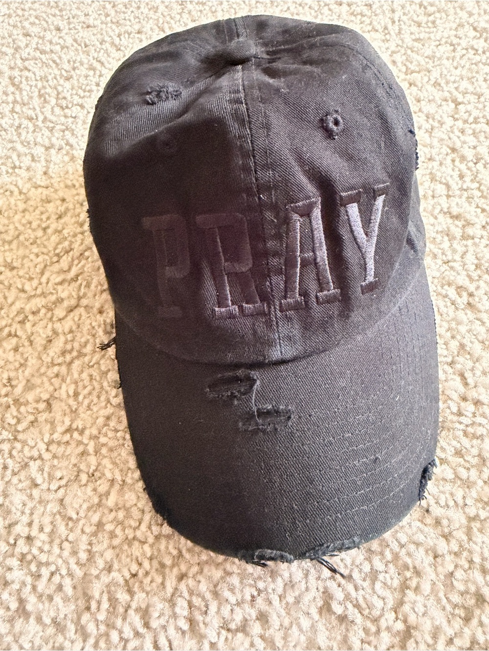 KBETHOS Black Distressed PRAY Embroidered Baseball Cap